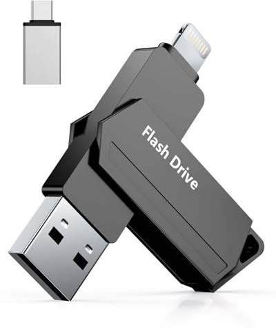 Chiavetta USB per iPhone 256GB MFi Certified 3 in 1 Penna USB 3.0 Lightning chiavette USB c Photostick Pen Drive Pennetta per iPhone/iPad/iOS/Android/Mac/PC - Memoria Esterna(Nero)