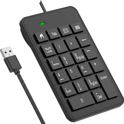 LOONASA Wired Number Pad, USB Numpad 23 Key Numeric Keypad Financial Accounting Keyboard Office Accessories for Laptop, PC, Desktop, Computer, Notebook, Big Print Letters, Black
