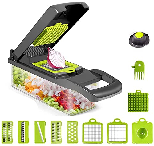 Potato Onion Garlic Chopper with Container - Food Processor Small, Veggie Slicer Cutter Grater, Cheese Chopper Mini, Portable String Vegetable Chopper, Vegetable Chopper Dicer Cutter Dicing Machine