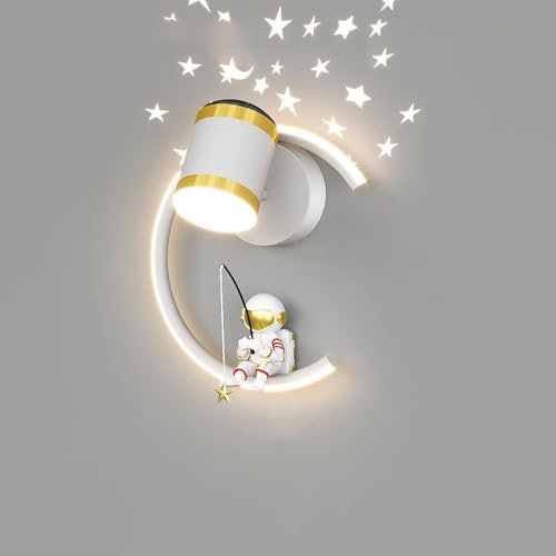 Aplique de pared for niños Astronauta for dormitorio Luz LED regulable de 12 W con proyector Estrellas Blanco estrellado Lámpara de pared nórdica moderna for habitación de niños Guardería 8(Right)