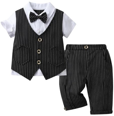 Lito Angels Boys Pinstripe Short Suit, Black, Age 2-3 Years