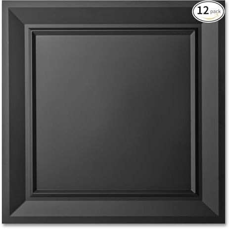 Art3dwallpanels Deckenfliesen, 24 x 61 cm, 12 Stück, hochwertige PVC-Wandpaneele, feuerfest, wasserdicht, leicht, verhindert Bruch, deckt 48 m² ab, schwarz | Drop Deckenfliesen, hochwertige PVC-Wandpaneele, feuerfest, wasserdicht, leicht, Abdeckung 48 m²
