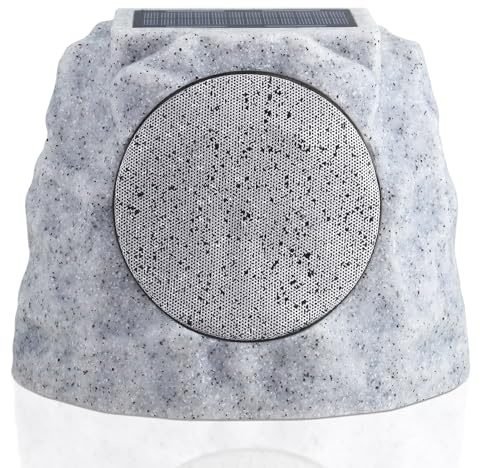 NiceBuy Enceintes solaires Bluetooth Rock pour extérieur - Étanche - Alimentation solaire - Sans fil - Avec lumières RVB et TWS - Pour extérieur, jardin, barbecue, terrasse