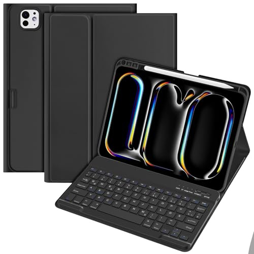 KBCASE Tastatur Hülle für iPad Pro 11 Zoll M5 2025/ M4 2024 Hülle, Abnehmbare Deutsche Bluetooth Tastatur mit Bleistifthalterung für iPad Pro 11 Zoll M5 2025/ M4 2024, Deutsche QWERTZ, Schwarz