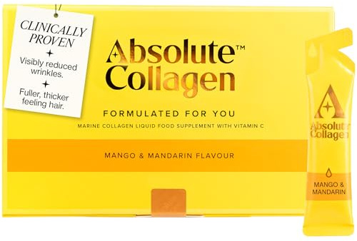 Absolute Collagen Marine Liquid Collagen Supplement for Women | New Mango & Mandarin Flavour, Supports Hair, Nail & Skin Health, 8000mg of Hydrolysed Collagen per Sachet, Vitamin C | 14 Sachets