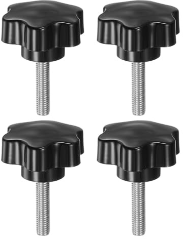 sourcing map 4pcs Star Knobs M8 x 35mm 304 Stainless Steel Threaded Stud 46mm Plastic 6-Star Head Hand Tightening Thumb Screw Clamping Jig Knob Handle, Black