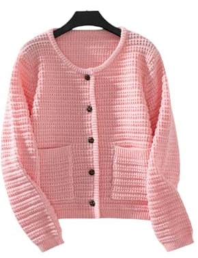 POLGDW Cardigan Femme NOU Rond en Tricoté Femmes-Rose-XL