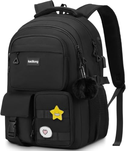 kadilong Schulrucksack Mädchen Teenager Rucksack Laptop Damen für Uni,Schultasche Schulranzen Lehrertasche mit USB Ladeanschluss für Arbeit Business Reisen Studenten