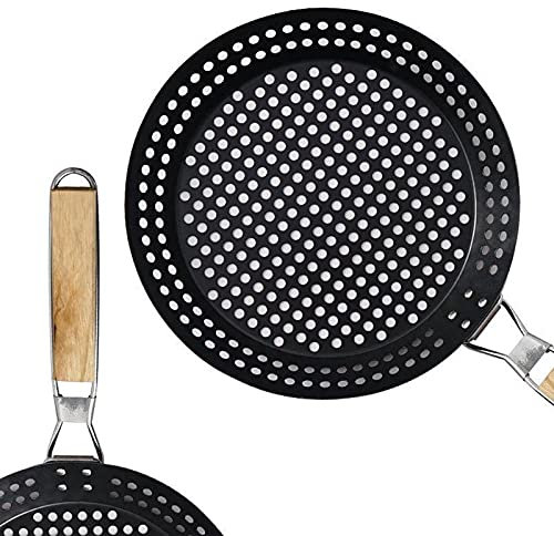 BBQ Grill Pan,Outdoor Folding Round Grill Pan,Multi-function Grill Steak Grill Pan Picnic with handle,Non-stick Frying Pan for Induction, Gas Stove, Electric Cooktop, Indoor or Out