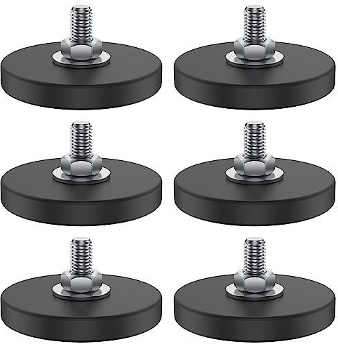 KTCINA 6Pcs Magnet Base Mount 43 mm Round Rubber Magnets Neodymium Mounting Magnets with M6 Male Thread Stud Anti Scratch Mounting Magnet for Lighting Bar Camera Automobile Cabinet