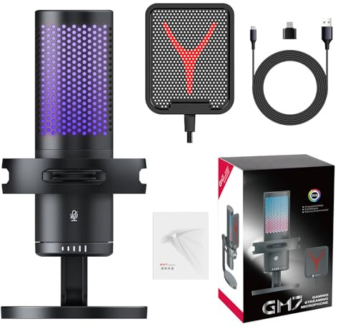 Qaonsciug Desktop USB Mic Con Luci Colorate E Pulsante Silenzioso Microfono A Condensatore Regolare Il Suono Per Registrare Per Più Dispositivi