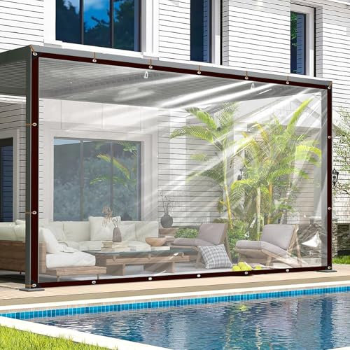 Telo di copertura trasparente, impermeabile, trasparente, con telone in tessuto, resistente alle intemperie, pieghevole, per esterni