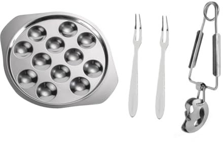 MAGICLULU Assiette Pour Escargot Acier Inoxydable à Plat à Escargots Avec Fourchette à Conque Et Pince Accessoire De Cuisine Pratique
