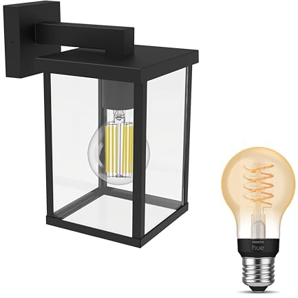 Philips Hue Bellini Wandleuchte Außen Down (Schwarz) | Außenleuchte - E27 - Warmweiß - Hue White Filament