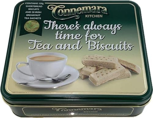 JC Walsh and Sons Connemara Irish Tea & Shortbread Biscuits Combo – 20 Tea Sachets & 5.29oz Butter Cookies in Reusable Tin – Gift for Tea Lovers (Breakfast Tea & Biscuits)