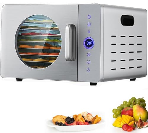 Déshydrateur 8 couches en acier inoxydable, lyophilisateur domestique 1000 W avec grille multicouche, minuterie 24 heures et contrôle de température sur une large zone de 30 à 90 °C pour poisson, lég
