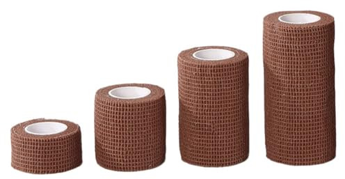 Hrlace 4 Rollen Selbstklebender Verband Vliesstoff Selbsthaftende Bandage Elastische Selbstklebender-Verband Atmungsaktiv Wasserdicht Haftbandage für Hand Knöchel Handgelenk Sport Braun 10cmx4.5m