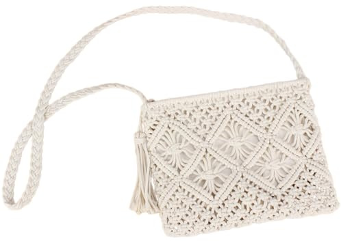 Aniyan Umhängetasche Baumwolle Handgefertigt Mit Quaste – Crossbody-Tasche Für Damen, Sommer Strandtasche Für Urlaub, Reisen & Freizeit (Weiß)