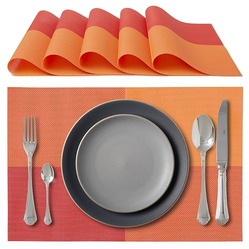 IPEA Sets de Table américains élégants 45 x 30 cm pour dîner, déjeuner, Petit déjeuner, 6 unités – Sets de Table Lavable, résistant à la Chaleur, antidérapant, Anti-Taches pour Table - Orange et Rouge