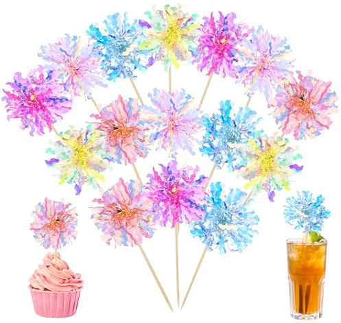 50PCS Foil Firework Cupcake Toppers, Happy Birthday Cake Toppers, Firework Cake Topper, Sparkle Tinsel Cupcake Topper, Tinsel Cake-Decoration for Party, Wedding, Graduation, Christmas, Valentine