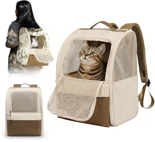 Mochila para gatos plegable, mochila para gatos, caja de transporte y bolsa para gatos para perros y gatos, mochila portátil para mascotas con ventana de red, ventilada, ligera, apta para viajes