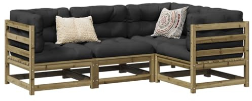Yunovire 4-TLG. Garten-Sofagarnitur, imprägniertes Kiefernholz, 70x70x67 cm, Anthrazit Kissen, für Terrasse, Balkon, Außenbereich, witterungsbeständiges Loungeset