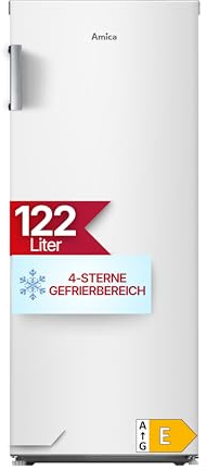Amica Gefrierschrank 122 L 115,5 x 47,5 x 60,5 cm NoFrost GSN 321 105 W | 1 Pizzaschublade, Türablage, Inverter Kompressor, Supergefrierfunktion, 4 Gefrierschubladen, LED-Beleuchtung, Leiser Betrieb