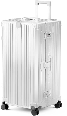ALPHA CAMP Koffer Größe XXL Reisekoffer Leicht Hartschalenkoffer Polycarbonat 105L Luggage Suitcase mit Rollen TSA Schloss & Aluminium Rahmen Handgepäck 42x36x82cm Silber