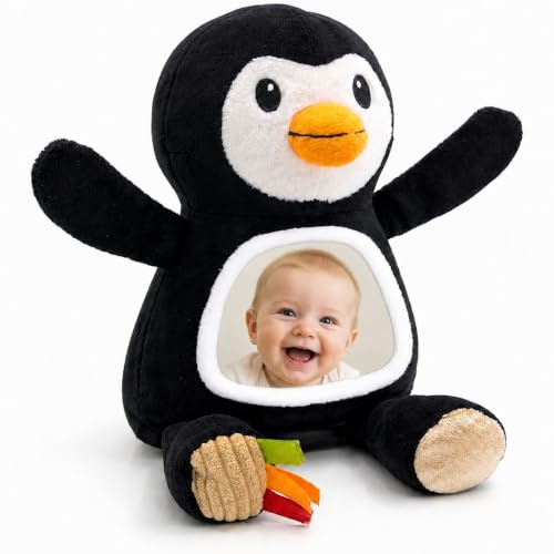 Penguin Baby Mirror Toy, Newborn Baby Mirror Tummy Time Sensory Toys | Baby Sensory Toys 0 6 Months, 3 Month Old Baby Toys, Tummy Time Toys, Tummy Time Mirror, New Baby Gift, Crinkle & Bells