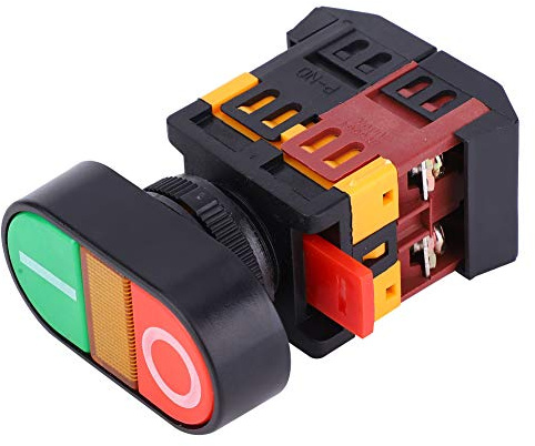 Ausla Interruttore a Pulsante Doppio Luce LED, Interruttore a Pulsante Industriale a Doppio Circuito, Montaggio 22mm 25mm, Pulsanti Configurabili Rosso Verde, Controllo Compatto per Pannelli di (220V)