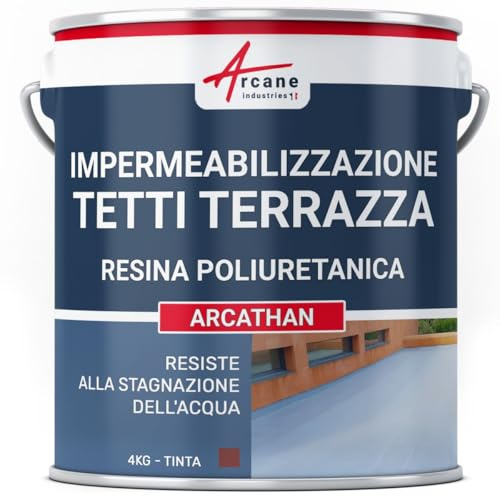 Étanchéité toit terrasse & toit plat | Résine et peinture étanche polyuréthane colorée, membrane liquide | ARCATHAN - 4 kg Rouge Brique - ARCANE INDUSTRIES