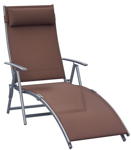 Outsunny transat Chaise Longue Bain de Soleil Pliable Dossier inclinable Multi-Positions têtière fournie 137L x 64l x 101H cm métal époxy textilène Marron