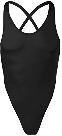 IWEMEK Men's One-piece High Cut Sissy Pouch G String Underwear Freestyle Wrestling Singlet Thongs Lingerie Leotard Bodysuit Jumpsuit Workout Swimsuit Gym Fitness Swimwear Nightwear Black L