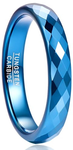 NUNCAD Bague Bleu pour Femme Homme, Anneau en Tungstène, Alliance de Promesses pour Mariage Fiançailles, Géométrique Losange, 4mm Taille 70(22.3)