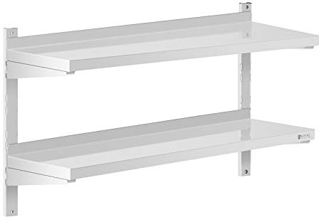 Royal Catering rostfritt stål vägghylla kökshylla kommersiellt kök 2 hyllor 30 x 100 cm RCWR-1000,3 (20 kg/hylla, total kapacitet 40 kg, hylltjocklek 3,5 cm)