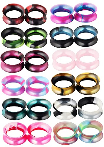 TIANCI FBYJS 24pcs Thin Silicone Ear Plugs Tunnels Flexible Ear Earlets Piercing Stretchers Expander Double Flared Flesh Tunnels for Women Men 0g 8mm