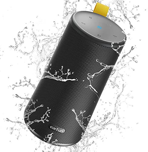 EarFun UBOOM Haut-Parleur Bluetooth, Son stéréo 24W 360°, Bluetooth 5.0 Speaker, Basse Profonde, Protection IPX7, USB-C Charge, Modes d'intérieur et d'extérieur, Haut-Parleur sans Fil avec Microphone