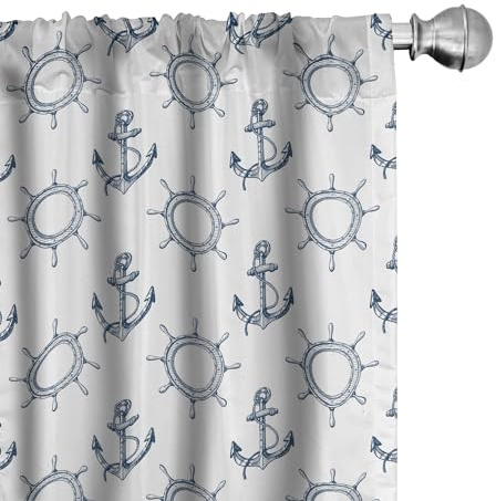 ABAKUHAUS Anker Vorhänge, Gardinen, Retro maritimes Design, Fensterbehandlungen für Wohnzimmer Schlafzimmer Dekor, 2 Stück 75 cm b x 245 cm h,Marineblau Weiß