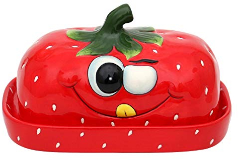 Dekohelden24 Contenitore per burro in ceramica come fragola, rosso, dimensioni: circa 16,5 x 11 x 10 cm, 1 pezzo (1 pezzo)