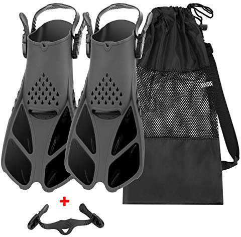 QKURT Snorkel Fins, Swimming Fins with Adjustable Buckles Open Heel, Diving Flippers for Men Women Youth Travel Size Short Fins for Snorkeling Diving Swimming