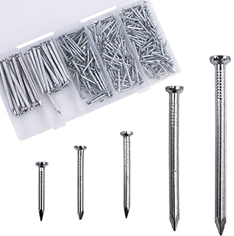 OMOTOOL Hardware Assortimento di chiodi in acciaio(280 pezzi), Chiodi per muro in cemento zincato per appendere quadri e lavorazione del legno, Vestito per cartongesso e pino,5 misure assortite