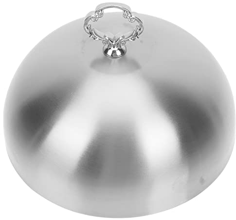 Angoily Griddle Dome Stainless Steel Food Cover Dome: 20CM Cheese Melting Dome Cover Basting Cover Serving Dish Plate Dome for Cakes Steak Burgers Silver Flower Handle Cloche Dome
