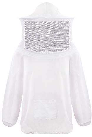 Professionelle Imkerjacke mit Zaunschleier und Reißverschluss-Kapuze, Hut, weißer Imkeranzug, professionelle und Anfänger, Imker, leicht, stichfest, Bienenschutz, Rauch für Männer und Frauen, weiß,