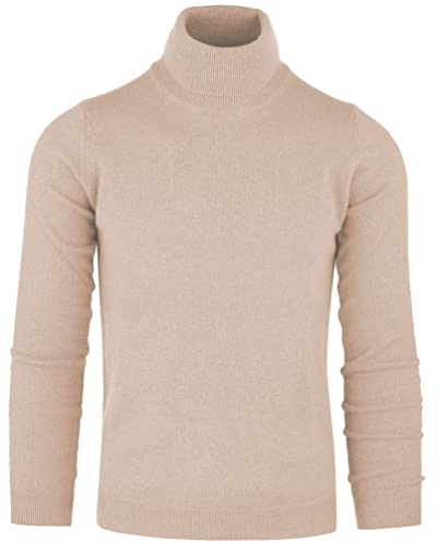 CZ - Dolcevita Maglione Uomo Pullover Invernale Manica Lunga Collo Alto Caldo in 5% Cashmere 25% Lana, 30% Viscosa e 40% Poliamide (Beige, XL)