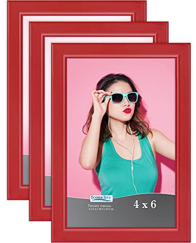 Icona Bay - Cadres Photo 10x15 cm - Rouge, Lot de 3 - Cadres Photo en Bois Massif de Style Scandinave - Collection Pizzazz