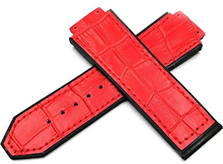MINGCAI Uhrengurt kompatibel mit Hublot 25mm*19mm Soft Watchband kompatibel mit Hublot Big Bang Series Uhren Handgelenk Armband Leder+Silikon (Band Color : Red, Band Width : 25mm-19mm)