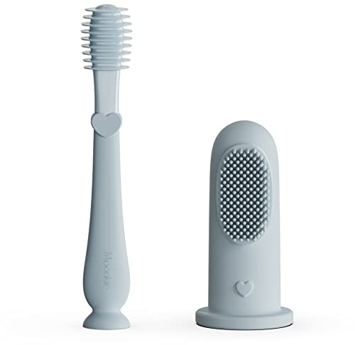 Moonkie Baby Finger Toothbrush Tongue Oral Cleaner Kit for 3 Months +, 2 Pcs (Cloud)