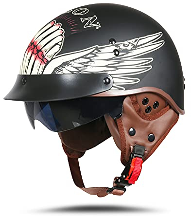 BOSERMEM Motorradhelm Mit Schutzbrille DOT/ECE-Zugelassen, Jethelm Roller-Helm Scooter-Helm Moped Mofa-Helm Chopper Vintage(Mattschwarzes Shura, XL 61-62cm)