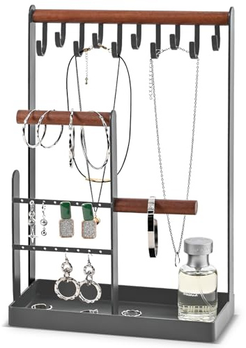ProCase Schmuckständer Schmuckhalter Schmuckbaum, Schmuck Organizer Ketten Aufbewahrung Ständer Ohrringständer Schmuckaufbewahrung Kettenhalter Jewelry Stand für Halsketten Armbänder Ringe –Grau