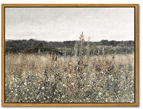 InSimSea Framed Canvas Wall Art Vintage Decor, Classical Oil Painting Canvas Prints Champ fleuri Vintage Wall Art for Home Room Bathroom Decor, 12x16
